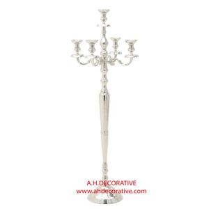 Candélabre haut en aluminium nickelé fait à la main de conception unique 5 bras de bougie Table carrée et pièce maîtresse de Noël au sol - Product Image 1