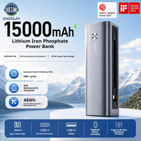 Batterie externe LiFePO4 de qualité automobile 15000 mAh, charge rapide 22,5 W, batterie externe portable avec câble intégré, pour l'extérieur