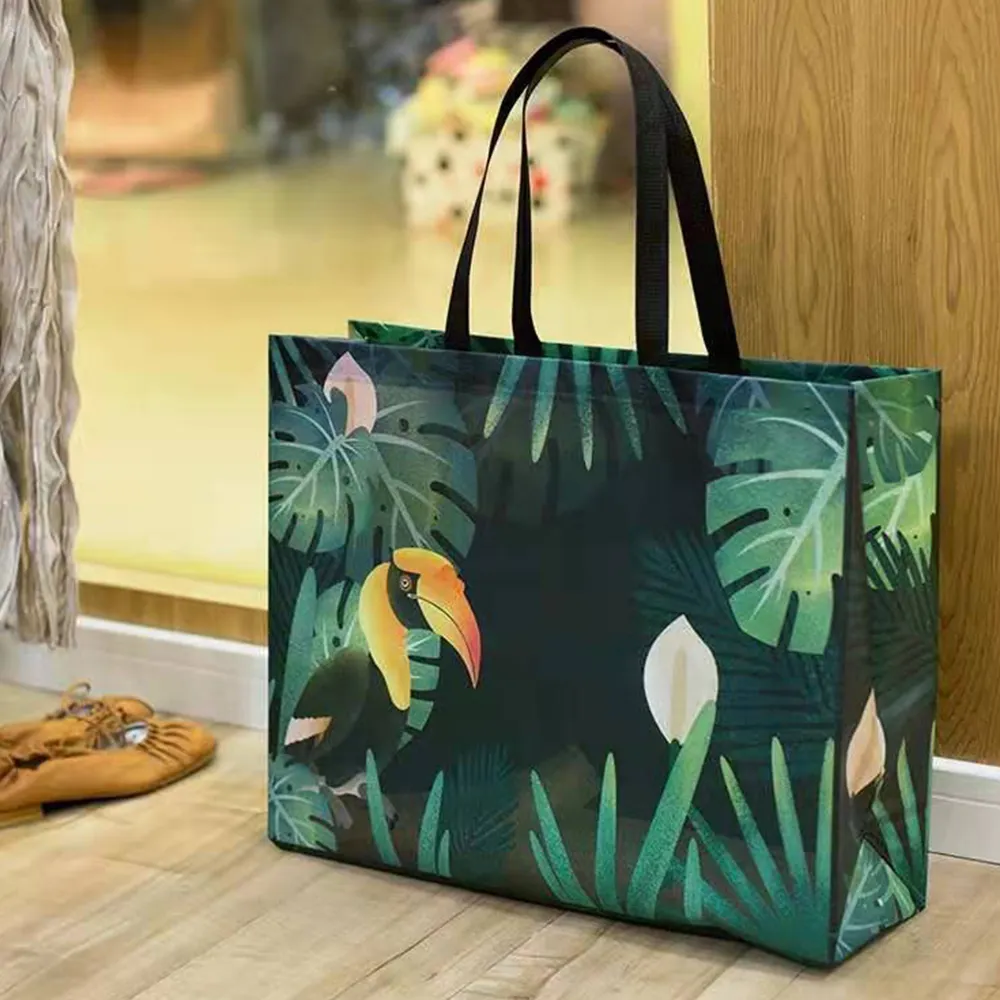 OEM-bolsas de mano reutilizables para compras, bolsas de mano con impresión personalizada, respetuosas con el medio ambiente, reciclables