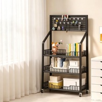 Étagère de rangement métallique multi-niveaux avec paniers, présentoir mobile pour snacks, jouets et articles ménagers, idéal pour supermarchés et magasins de proximité