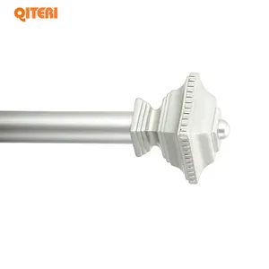 HB Silver Curtain Rod With Decorative Finials Adjustable Window Curtain Rods For Living Room Kitchen