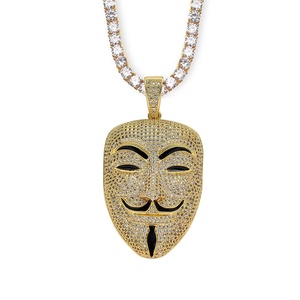 <span class=keywords><strong>Película</strong></span> americana <span class=keywords><strong>V</strong></span> para <span class=keywords><strong>Vendetta</strong></span> personaje máscara cabeza circón diamante colgante collar hombres helado colgante oro Hip Hop joyería Rock - Product Image 4