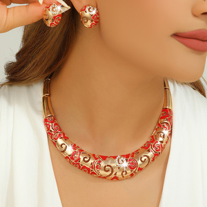 Premium Choker Necklace Set Royal Red Stone Choker with Matching Earrings Party Wear Choker Necklace Jewelry Set - Product Image 3