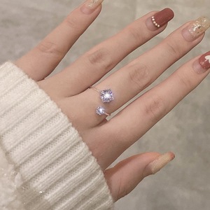 Korean and Japanese style gentle luxury sparkling rhinestone <b>adjustable</b> <b>ring</b>, ins minimalist design, index finger <b>ring</b> band. - Product Image 3