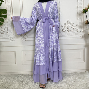 Vestido de estilo cárdigan musulmán para mujer, estampado de Oriente Medio, costura, modestia, Abaya - Product Image 5