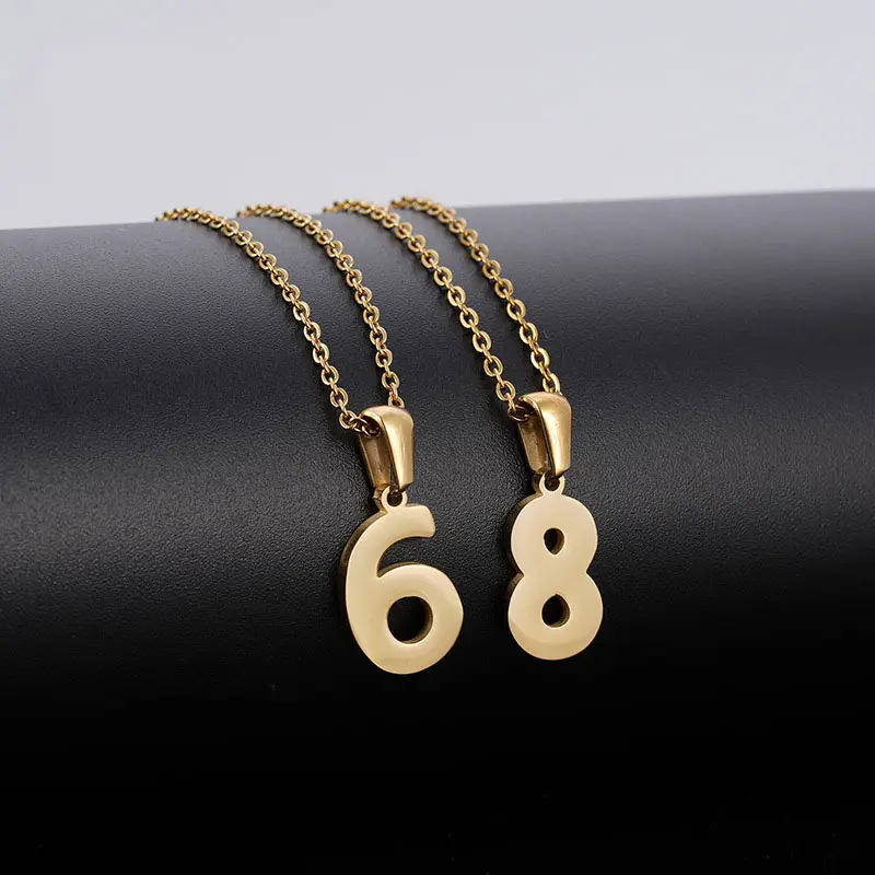 Hot Sale 18K Gold Soild Nummer Ketting Verguld Roestvrij Staal Sieraden Sierlijke Hanger Engel Nummer Ketting Vrouwen