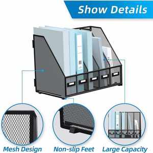 Desk Organizers Metal Desk Magazine <b>File</b> Holder with 5 Vertical Compartments Rack <b>File</b> Organizer for Office Home Workspace Black - Product Image 2