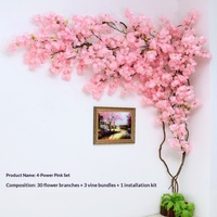 Arbre de cerisier en fleurs artificielles en soie, fleurs artificielles, décoration murale intérieure, plante grimpante pour fond de mur