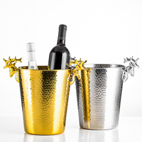 Fournisseur OEM Seau à champagne et bac à glaçons en acier inoxydable martelé doré 3L 5L avec tête de cerf pour hôtels, restaurants et événements