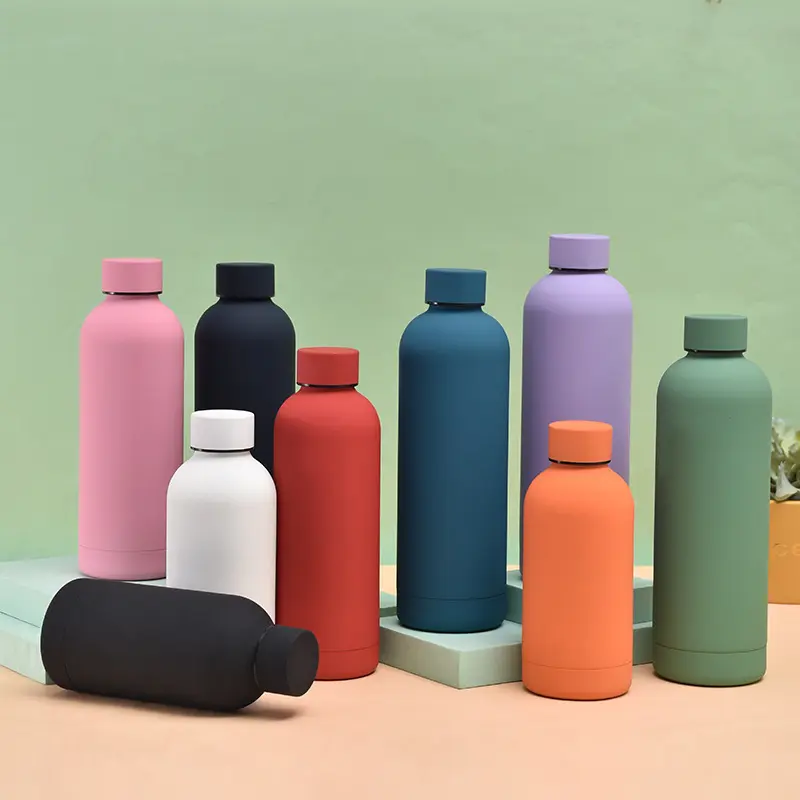 Hina-termo personalizable de fábrica, frasco de vacío de doble pared con aislamiento de boca pequeña, botella de bebida de agua de 750ml y 500ml