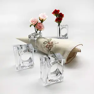 餐桌装饰亚克力餐巾圈水晶花透明的方形餐巾圈w芽花瓶