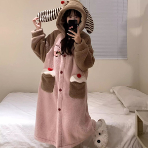 Ensembles de vêtements de nuit mignon <span class=keywords><strong>fille</strong></span> dessin animé à capuche corail polaire pyjamas femmes épais chaud peignoirs pour automne hiver - Product Image 3