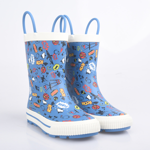 Bottes de pluie en <span class=keywords><strong>caoutchouc</strong></span> pour garçons, imprimées de graffitis bleus, avec poignées - Product Image 1