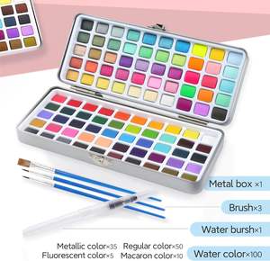 XinyiArt pieghevole artisti professionisti viaggio solido acquerello Set di colori 100 arte pigmento torta <span class=keywords><strong>con</strong></span> pennello ad acqua matita - Product Image 5