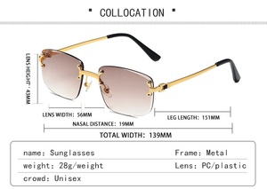 0603 Heiß Begehrte Blaue Quadratische Randlose Sonnenbrille für Damen, Herren, Luxuriöse Diamantgeschliffene Rahmenlose Brille, Individuelle Sonnenbrille - Product Image 4