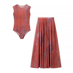 866 Nouveauté Mode Vêtements pour femmes Vendeur de vêtements pour femmes Streetwear sans manches en maille transparente Body <span class=keywords><strong>et</strong></span> <span class=keywords><strong>jupe</strong></span> <span class=keywords><strong>longue</strong></span> Ensemble 2 pièces - Product Image 2