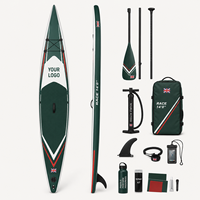 Planche de SUP de course haute performance de 14 pieds en PVC double couche avec système à 3 ailerons, écologique, logo personnalisé, planche à pagaie à glisse rapide pour acheteurs B2B
