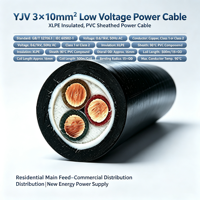 Cable de Alimentación Residencial YJV de 3 Núcleos, 10mm2, Aislamiento XLPE, Revestimiento de PVC, Cobre, 0.6/1kV, 100m por Tambor, para Distribución Doméstica