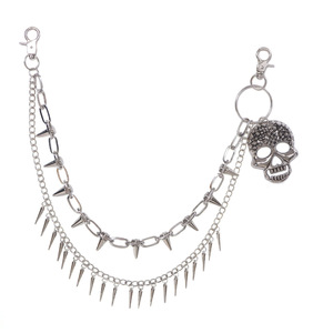 Pants <b>Chain</b> With Spiked Skull Pendant Double Layer Studded Punk Style Unisex Waist <b>Chain</b> Zinc Alloy Casual Wear - Product Image 5