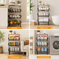 Panier à fruits et légumes avec dessus en bois, chariot de rangement de cuisine empilable en fil métallique, étagère roulante, organisateur personnalisé OEM