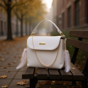 Bolso Bandolera Pequeño Minimalista Elia Blanco para Mujer de Fana con Plumas, Cadenas y Lazo para Otoño e Invierno - Product Image 2