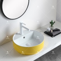 Lavabo de salle de bain en céramique de couleur jaune mat, forme ronde, comptoir, articles sanitaires de luxe, lavabo artistique