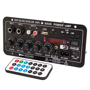 220V 12V D10C Digital BT Amplifier Board Subwoofer Dual Microphone Karaoke Amp Speaker Home Theater DIY Rechargeable Version