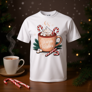 Camiseta de Navidad con diseño cálido y acogedor de chocolate caliente y deseos calurosos - Product Image 3