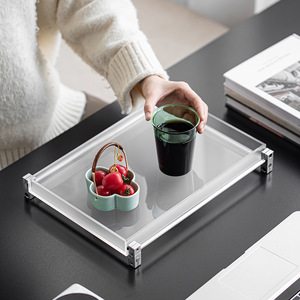 Aluminum frame acrylic <b>tea</b> <b>tray</b>, solid wood <b>tray</b>, rectangular wooden dry brewing table, light luxury <b>tea</b> set storage - Product Image 5