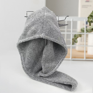 Bonnet de séchage des cheveux en charbon de bambou, 30x65cm, enveloppe triangulaire absorbante pour la tête, pour usage domestique, en polaire corail gris étoilé - Product Image 1