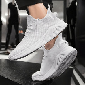 Chaussures de sport respirantes en maille à lacets pour hommes, blanc, noir, marron, tailles 40-47, semelle intérieure légère en EVA, bout fermé, à enfiler, été-automne - Product Image 3