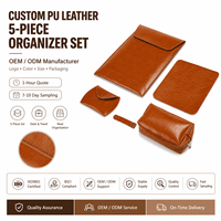 Ensemble d'organisateurs technologiques en cuir PU personnalisé 5 pièces : Housse pour ordinateur portable, tapis de souris, pochette zippée pour accessoires, petite pochette pour accessoires, sangle pour câbles