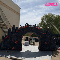 Porte du Dragon Infernal Gonflable de 4m avec Effet de Lave et Bras de Squelette Yeux Rouges pour Décoration d'Événements d'Halloween et de Maisons Hantées