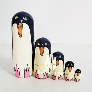 Perfect Bazaar Wooden Multicolor Cartoon Nesting Doll Penguin-Home Decoration <b>Still</b> <b>Life</b> Art Deco Design 5-Piece Set for Diwali - Product Image 6