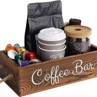 Organisateur de bar à café en bois de pin rustique avec poignées en corde pour dosettes de café, sachets de thé pour la décoration de comptoir de cuisine à domicile