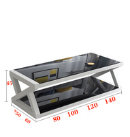 Table basse noire simple de salon en verre trempé en métal et ensembles de support de TV durables