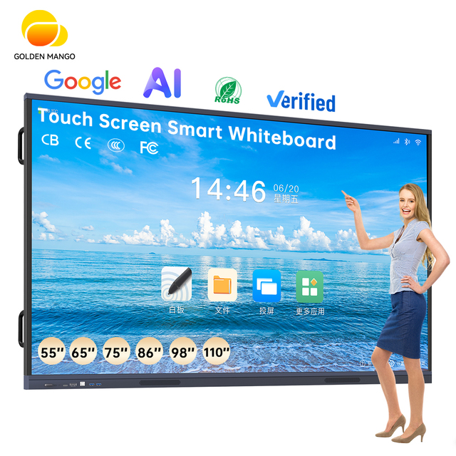 Energy-Saving European Standard 55 65 75 86 98 110 Inch 4K LCD Touch Screen Flat Panel  OEM Smart Boards