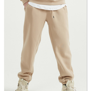 Pantalon de survêtement style couple, couleur unie, coupe droite décontractée, avec bas de pantalon à revers, 100% coton, brodé, taille mi-haute, XL - Product Image 4