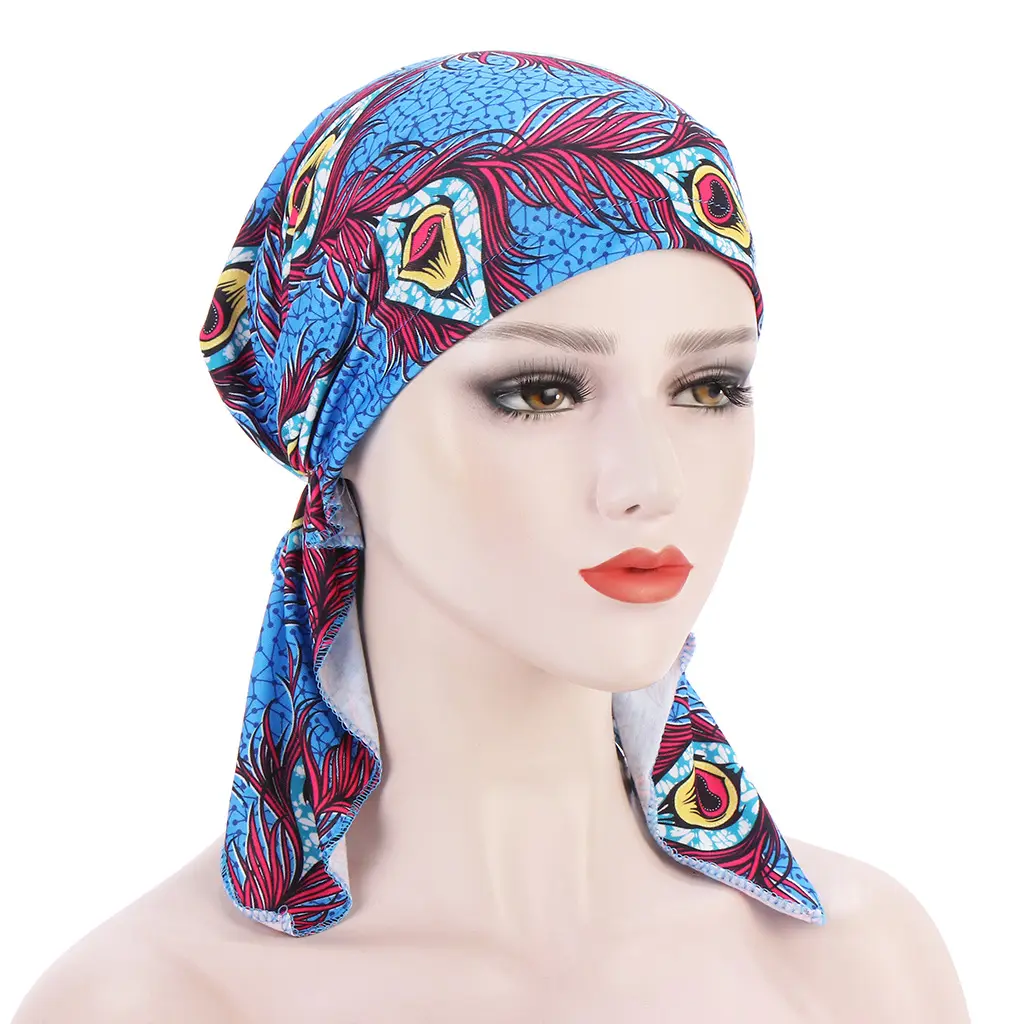 Europa y los Estados Unidos, nueva tela de flores, gorra de pluma de anacardo curvada, gorra de dos cuernos, gorra elástica musulmana para pañuelo en la cabeza
