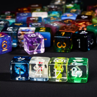 Jeu de dés de bureau polyédriques transparents multifaces personnalisés RPG en résine acrylique avec sac à cordon
