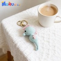 Porte-clés Hippocampe Bleu Fait Main au Crochet, Amigurumi Animal Marin Tricoté, Pendentif de Sac et Anneau Porte-clés