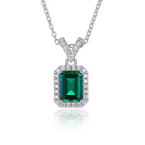 Fine Jewelry 925 Sterling Silver Pear Cut Lab Grown Emerald Gemstone High Quality Custom Emerald Pendants For Necklace
