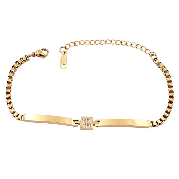 Venta al por mayor de acero inoxidable bijoux pulseira caja de cadena pulsera chapado en oro rosa de circonita cúbica pulsera para las mujeres