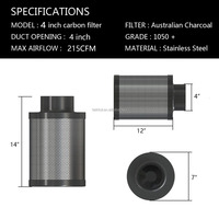 Kit de filtration d'air de ventilateur de conduit silencieux de 4 pouces 212 CFM avec bouton externe 0-100% régulateur de vitesse variable filtre à air combiné en carbone