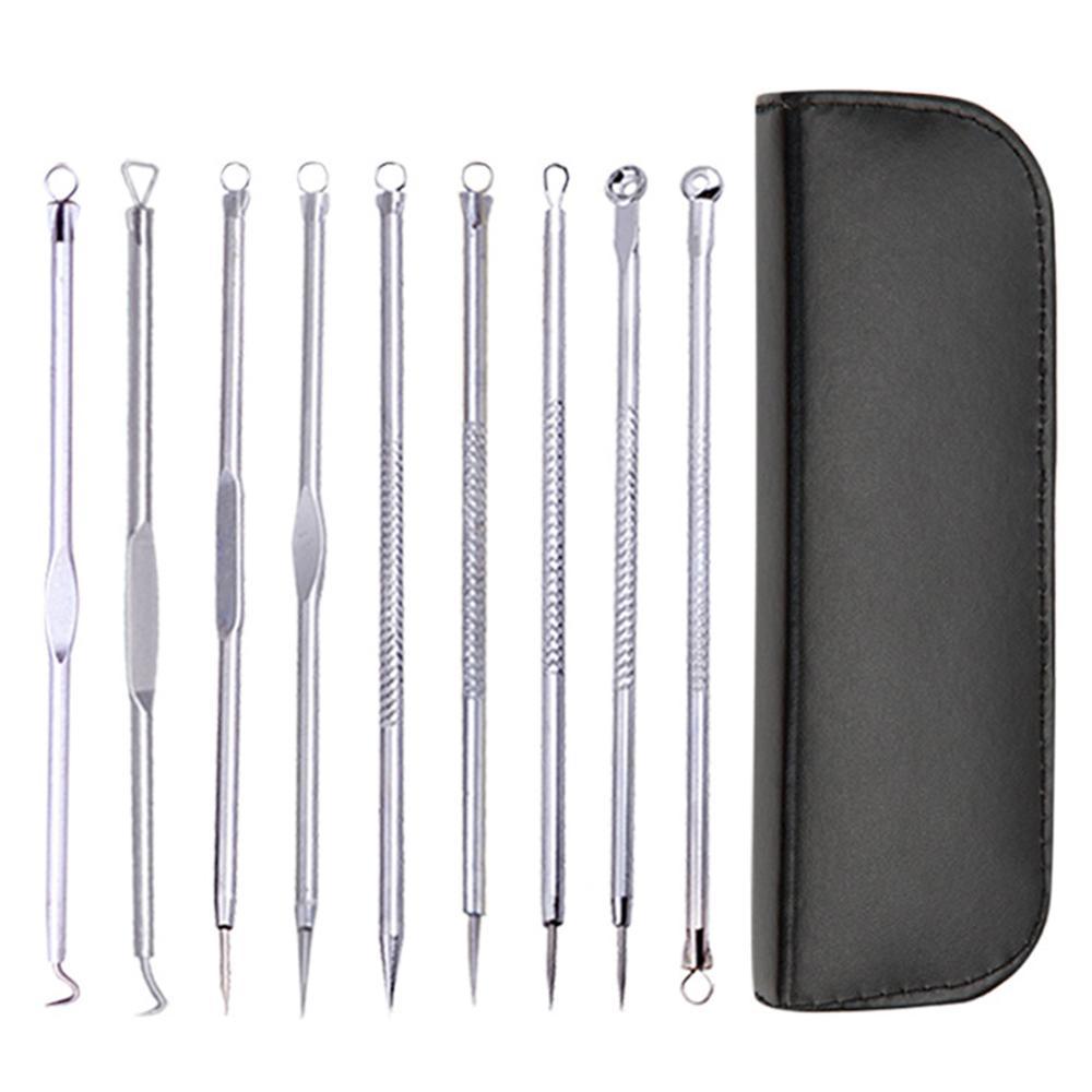 9pcs Skin Care Cleaning Comedo Blackhead Remover Practical Stainless Steel Spot Tool Facial Pimple Acne Needle Set