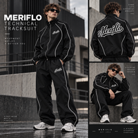 Fabricant de survêtements coupés et cousus avec passepoil, veste zippée à col, pantalon large imprimé au dos, ensemble deux pièces, OEM ODM, vente en gros, usine