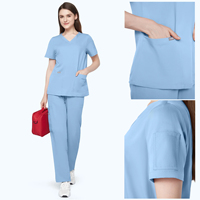 Ensembles d'uniformes médicaux confortables en sergé brossé respirant et extensible, blouses d'infirmière douces en nylon et élasthanne à col en V pour hôpital