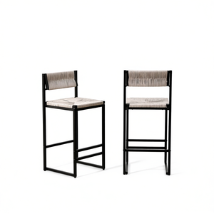 Taburetes de Bar Modernos de Cuerda de Papel con Respaldo Cómodo, Estructura Metálica, Altura de Barra, para Hogar, Bar, Cocina u Oficina - Product Image 1