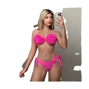 Individueller badeanzug für Damen solide Farbe badeanzug Bestseller Damen zweiteilig mit 3D-Blumen Bikini-Set