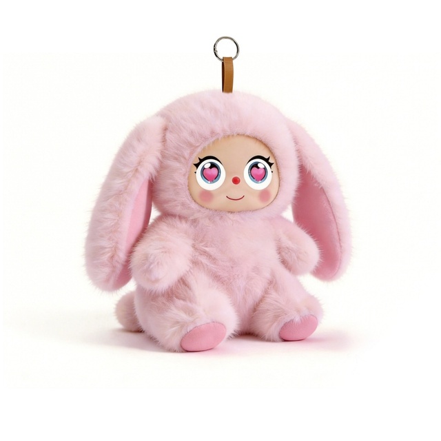 Bluetooth Wireless Boombox Keychain 2-Inch Display 5W Long Ear Rabbit Shape Plush Mini Portable Loudspeaker with TF Radio